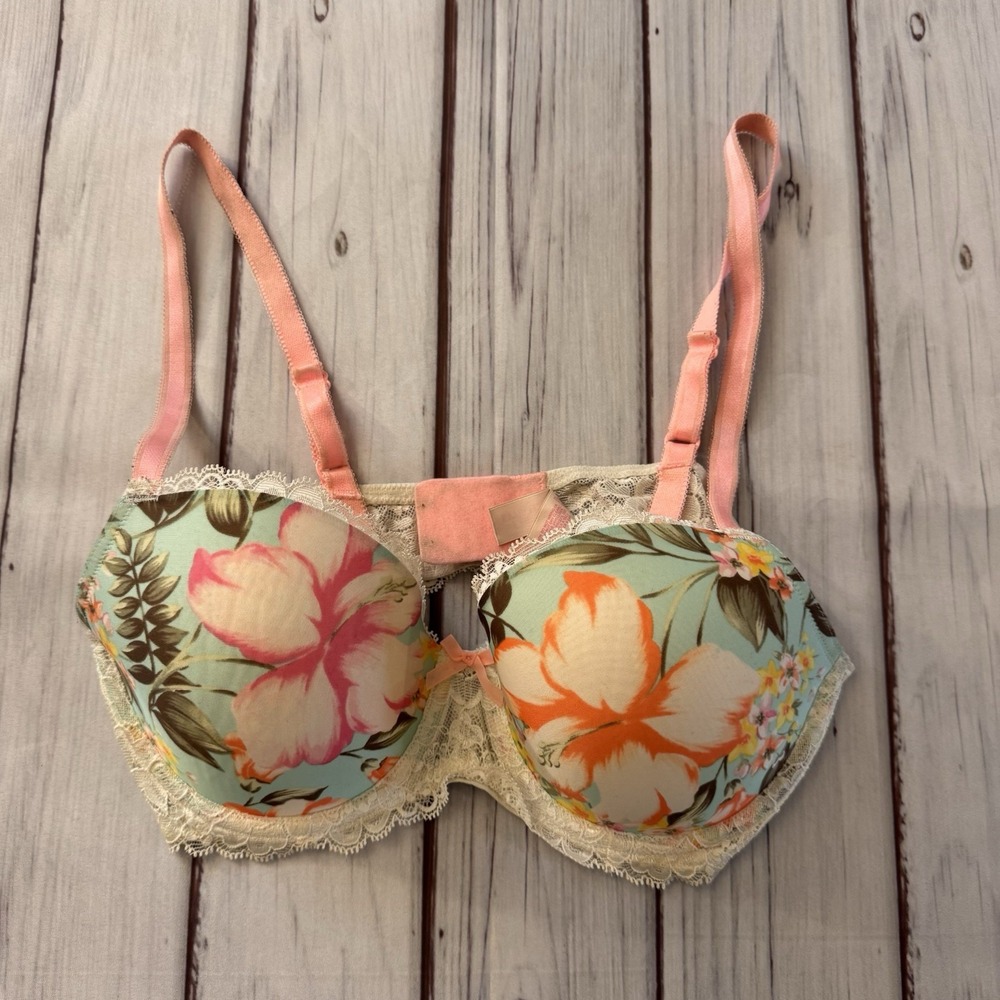 Victoria's Secret Dream Angels Hibiscus Floral Print Bra Size 36C Women's‎ Sexy